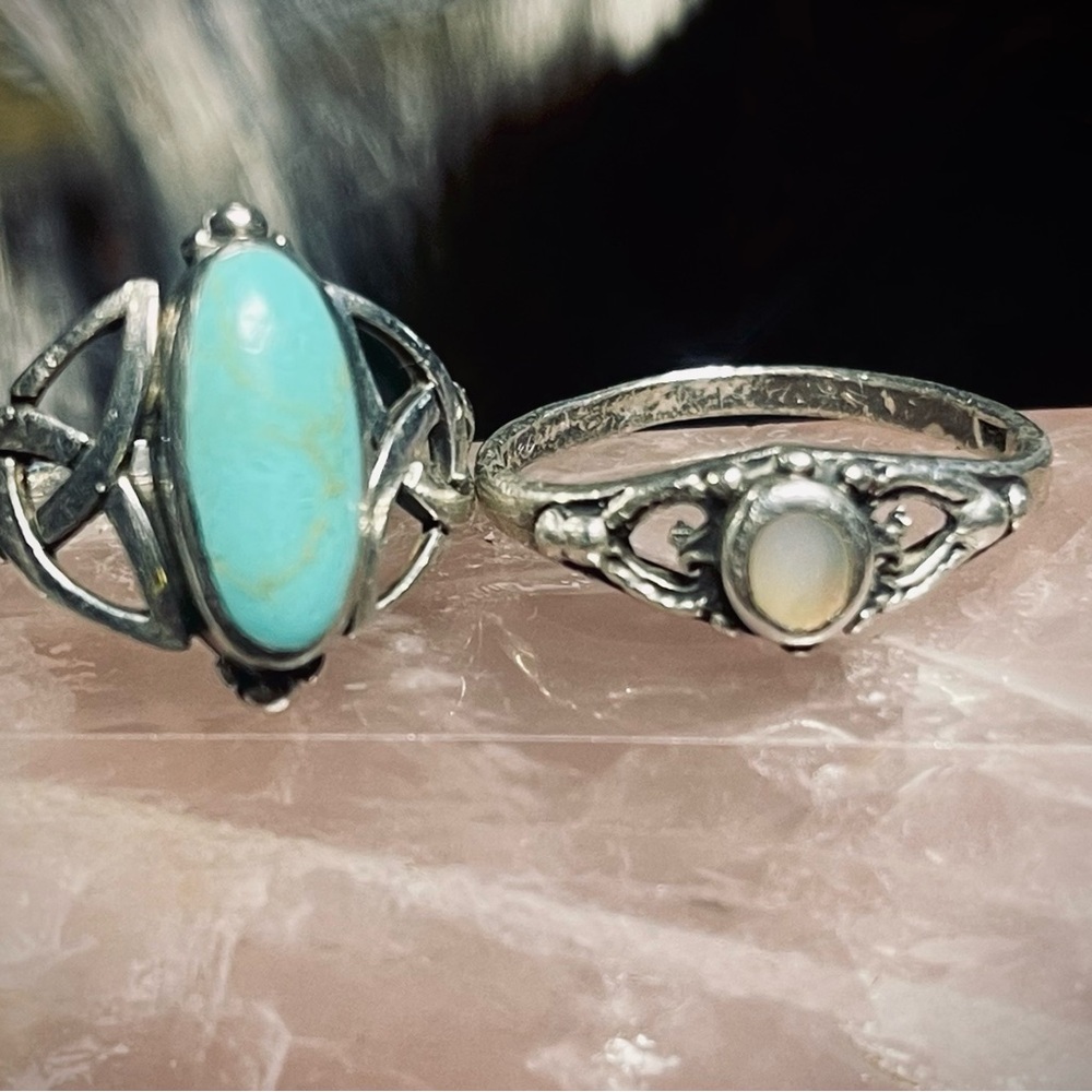 925 Elegant Silver and Turquoise Ring Set